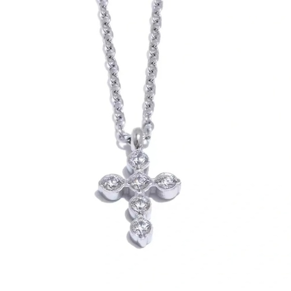Anthropologie Jewelry - Anthropologie Barbara Cross Silver Stainless Steel Waterproof Necklace